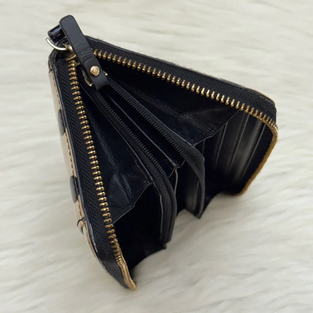KATE SPADE - BLACK WHITE PATENT LEATHER NY CEDAR STREET LACEY LONG ZIP WALLET